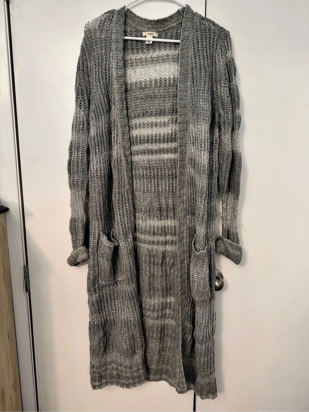 Caslon Long Knit Cardigan in Gray Size Large Like New